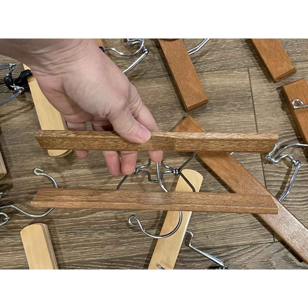 Vintage LOT of 13 Wood Metal Clamp Clothes Hangers 9